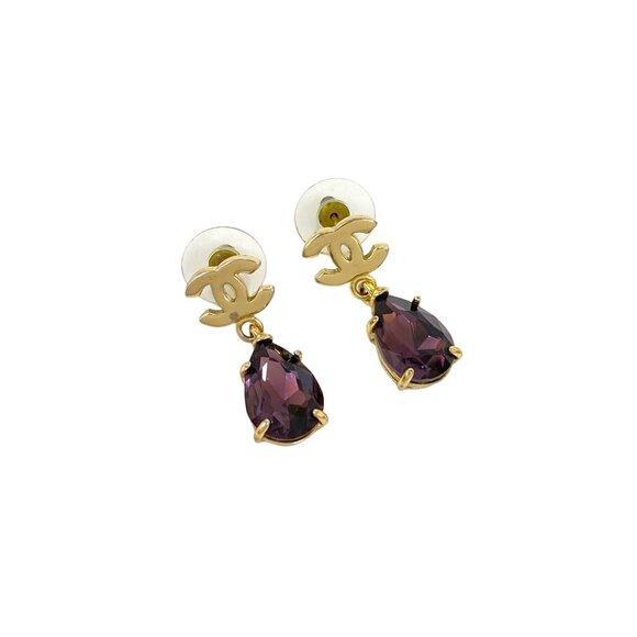 CHANEL Purple Logo Earrings